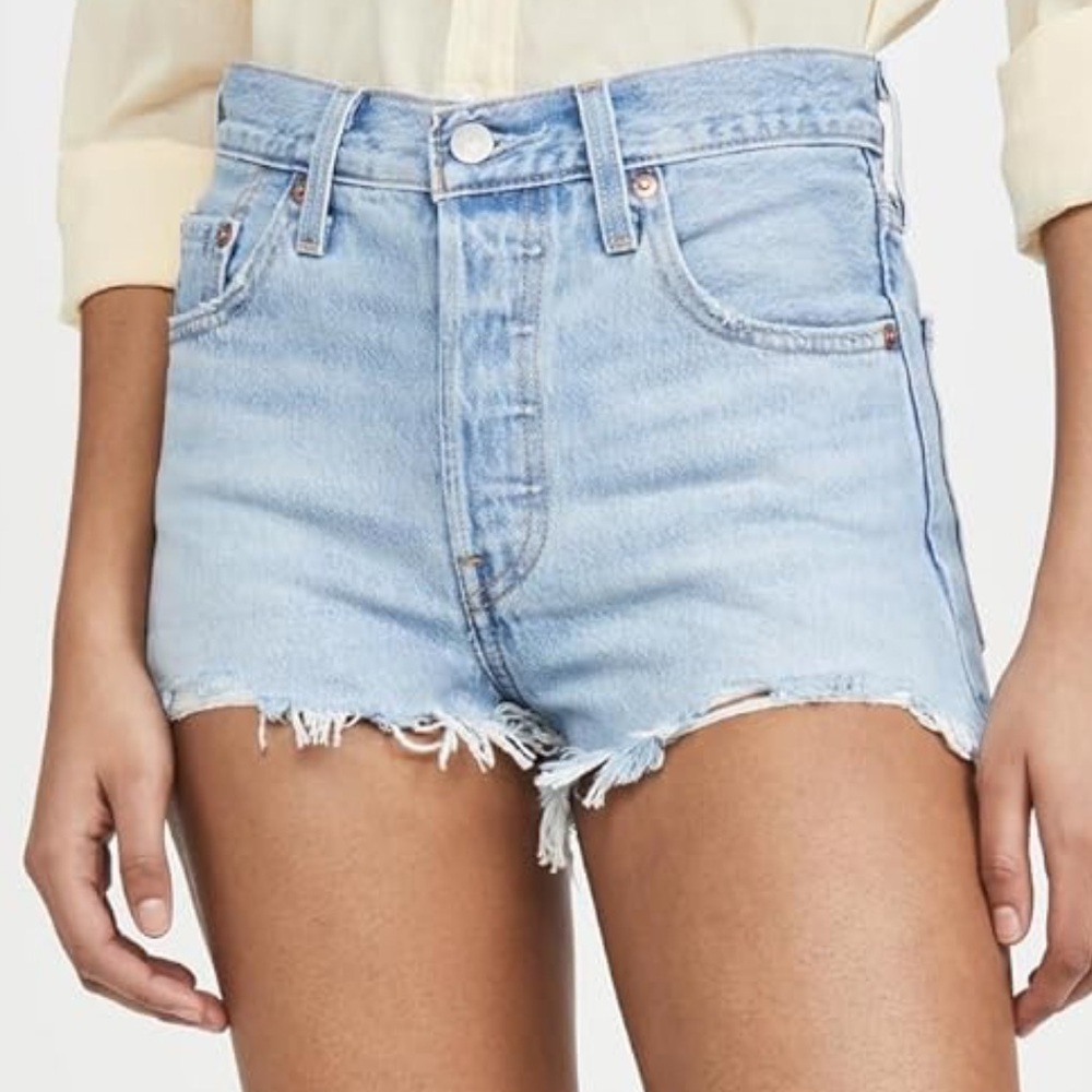 Levi's Blue High-Waisted Jean Shorts - Picture 2 of 6